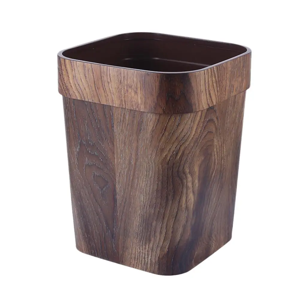

Imitation Wood Grain Can Kitchen Garbage Small Wastebasket Lid Plastic Pail Home Office Bedroom Bathrooms Creative Design