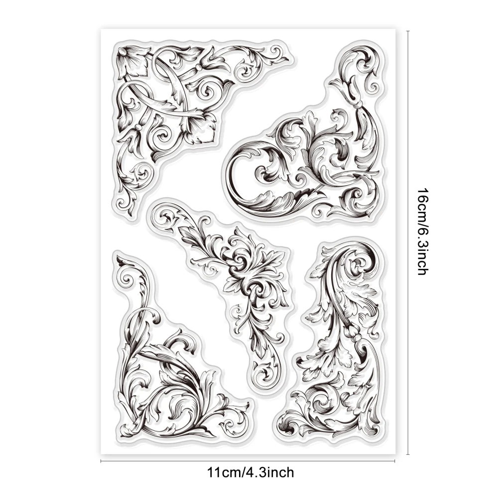 1Sheet Vintage Floral Corners Silicone Clear Stamps Transparent Stamps for Festival Birthday Valentine\'s Day Cards Making DIY