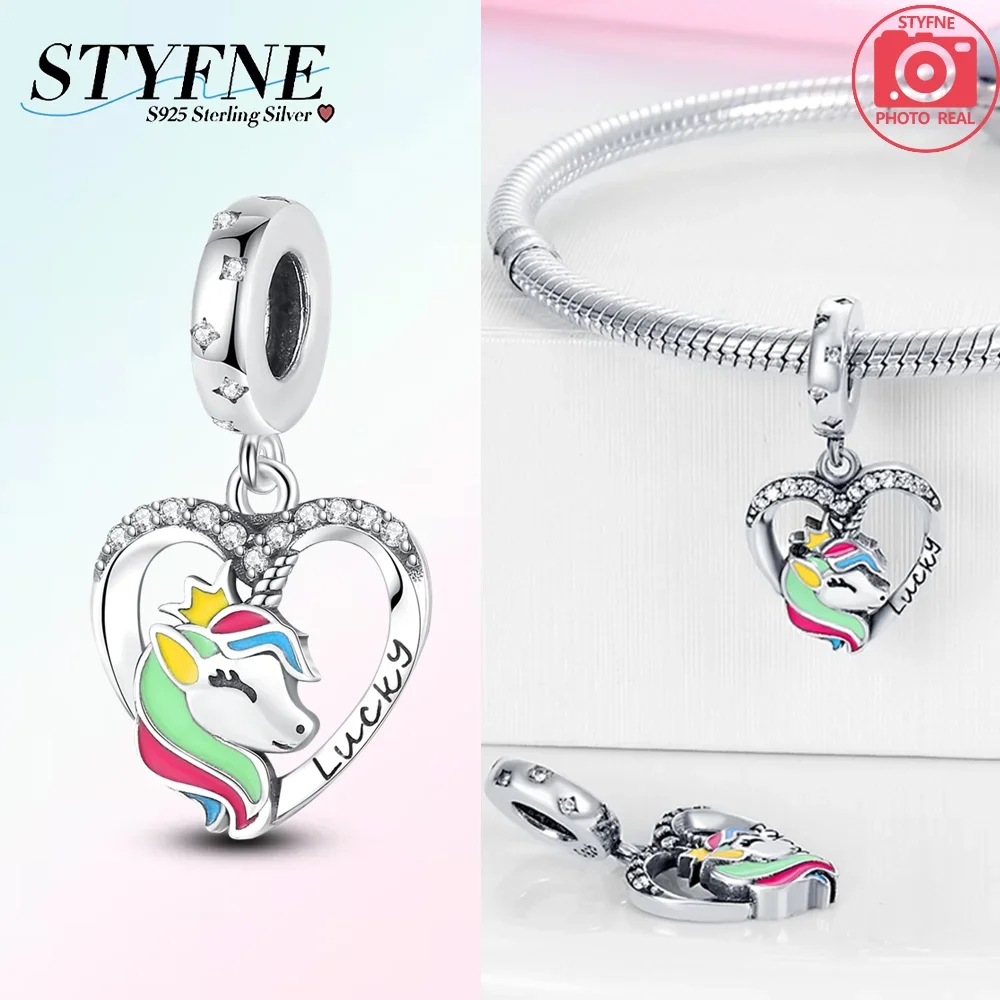 Unicorn Pegasus Rainbow Dangle Silver Plated Charm for Bracelets