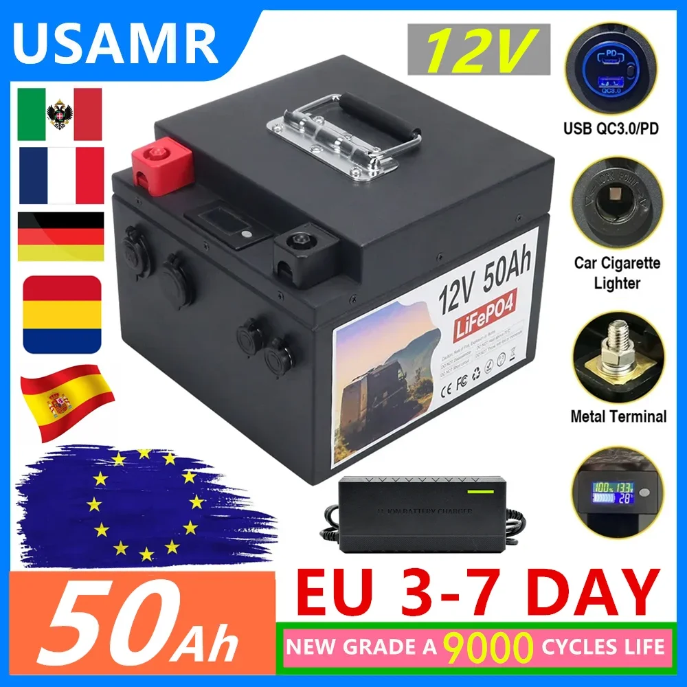 Nuevo 12V 50Ah 100Ah 200Ah 300Ah 500Ah 600Ah 12,8 V LiFePO4 batería recargable BMS integrada para inversor Solar RV sin impuestos