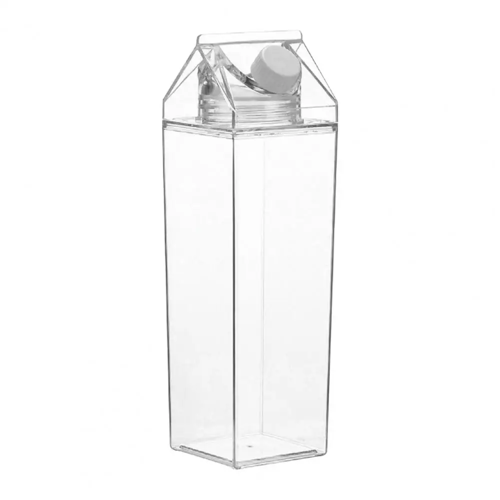 500/1000ml Water Bottle Transparent Large Capacity Square Milk Carton Bottle for Fitness Gym Sports