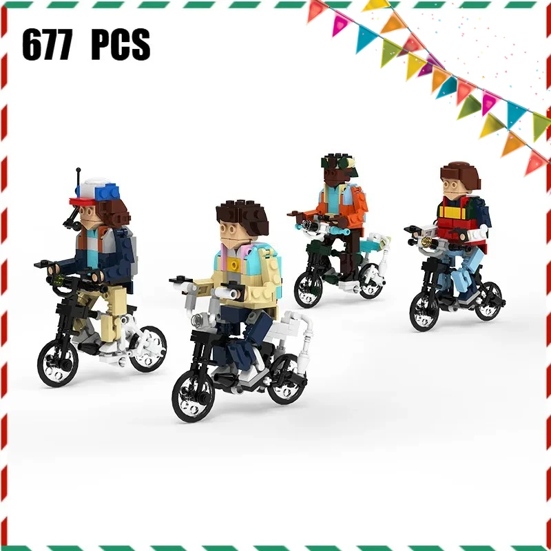 MOC 4 دراجة أطفال 80s Brickheadz بنة-طوب تجميع المغامرة الغامضة نموذج Thinged للأطفال والكبار المشجعين