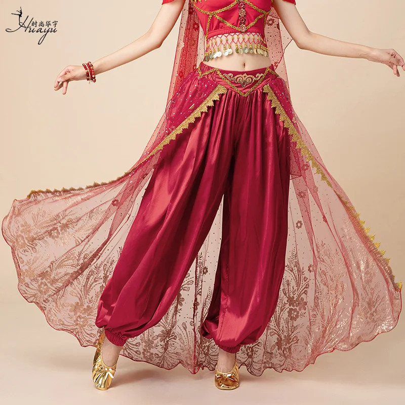 1pcs/lot woman fashion satin belly dance pants indian dance lantern dancing long pants