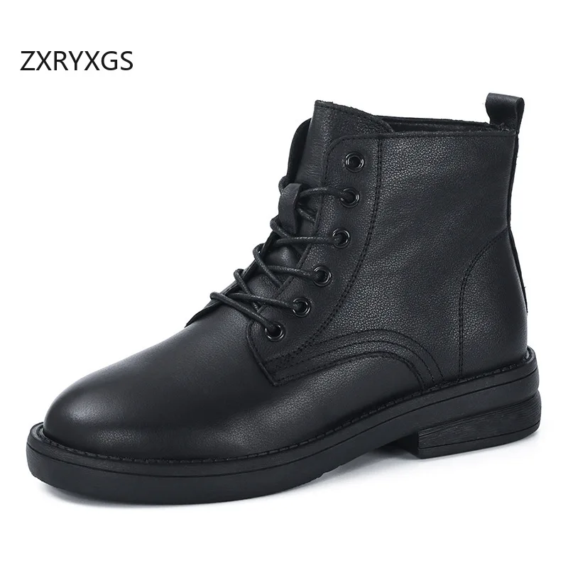 ZXRYXGS Top Cowhide Women Real Leather Shoes Single Boot 2025 Cross Strap Side Zipper Autumn Winter Boots Women Trend Boots Flat