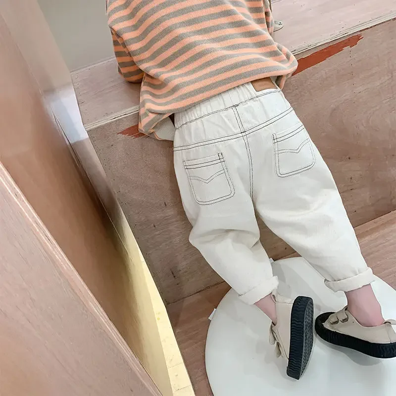 Baby Boy Girl Loose Jeans New Fashion Korean Style Casual Solid Color Jeans Spring Autumn Children\'s Denim Pants For 1-7 Years