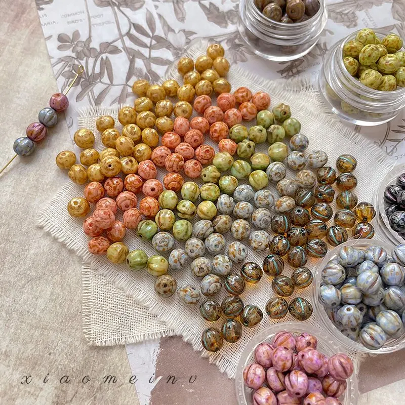 10pcs Glazed Pumpkin Beads Gold Plating Snail Shell Beads Round Beads Diy Jewelry Accessories Handmade Beaded Bracelet Materials