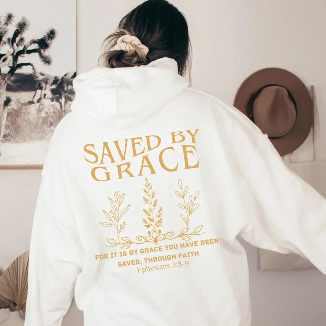 Christian Bible Verse Hoodie Faith SAVED BY GRACE Lette Slogan Print Sweatshirts For Women Long Sleeves Comfortable Streetwear