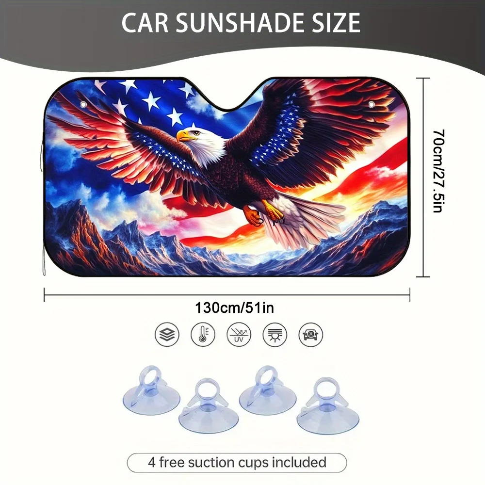 1pc Patriotic Car Sun Visor - Vibrant Bald Eagle & Flag Design, Universal Fit Windshield Visor Cover for Enhanced