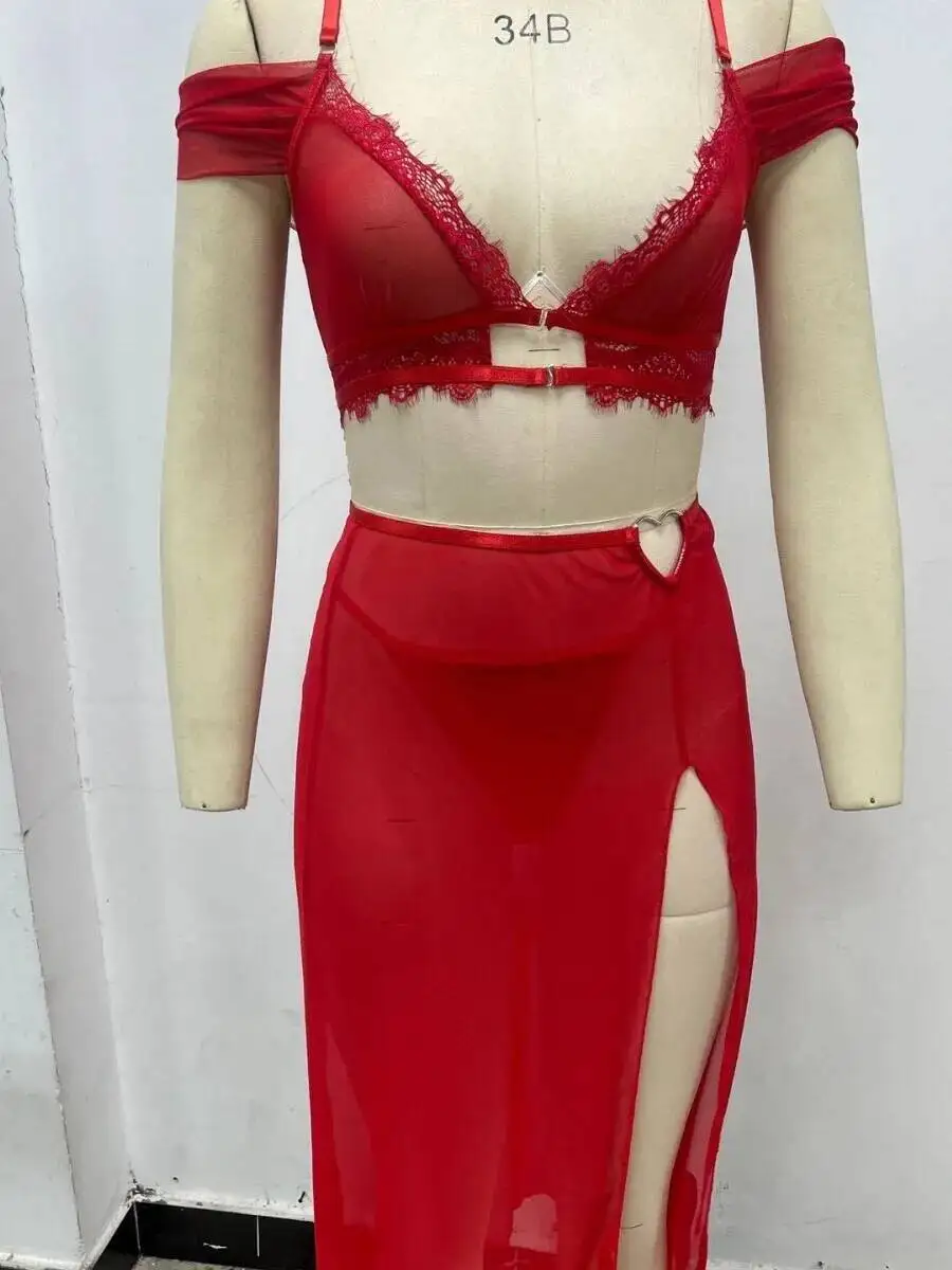 Nowa długa sukienka 2025, styl casual, seksowna, z rozcięciem, dopasowana, z przezroczystej siateczki, elegancka sukienka dla kobiet WXEA