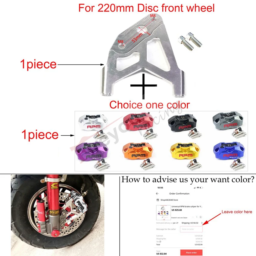 Scheibenbremssattel Moto vorne 4 Kolben Radialmontage 82mm RPM für Yamaha Kawasaki Scooter Rsz Jog Force Dirt Bike GROM