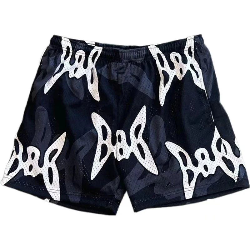 2024 Mesh Breathable Men Shorts GYM Basketball Running Quick-Drying Shorts Baggy Flame Print Fashion Shorts Summer Shorts