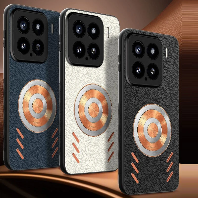 

Cooling Heat Dissipation Leather Phone Case For Xiaomi 15 Pro 14 Ultra mi 13 Pro 12 12S Ultra Metal Copper Armor Magnetic Cover