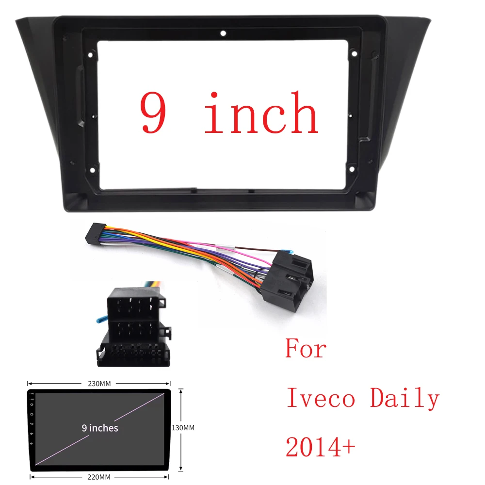 HAOCHEN-adaptador de montaje de Audio para marco de DVD de coche, Kits de ajuste de tablero, Panel Facia de 9 pulgadas para Iveco Daily 2014 + reproductor de Radio de doble Din