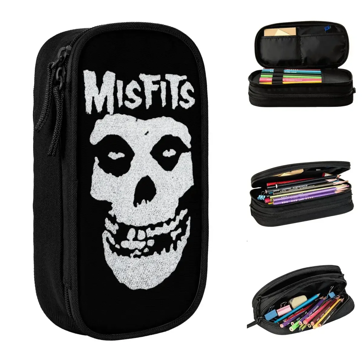 Misfits White Skull Pencil Cases Creative Music Pen Holder Bag for Student Large Storage School Supplies Zipper Pencilcases