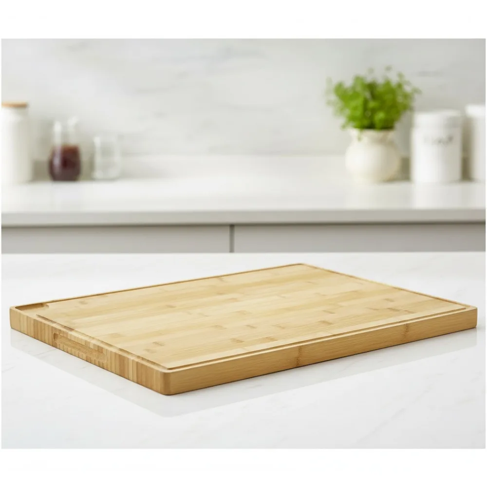 

Large Bamboo Cutting Board with Juice Groove, Durable Wooden Chopping Block for Meat, Cheese, Vegetables - Kitchen Essential