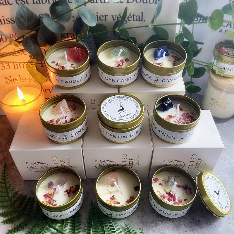 

Crystal Stone Dried Flower Soy Candles, Scented Long Lasting Fragrance, Smokeless Fragrance Candle, Home Decoration, Jar