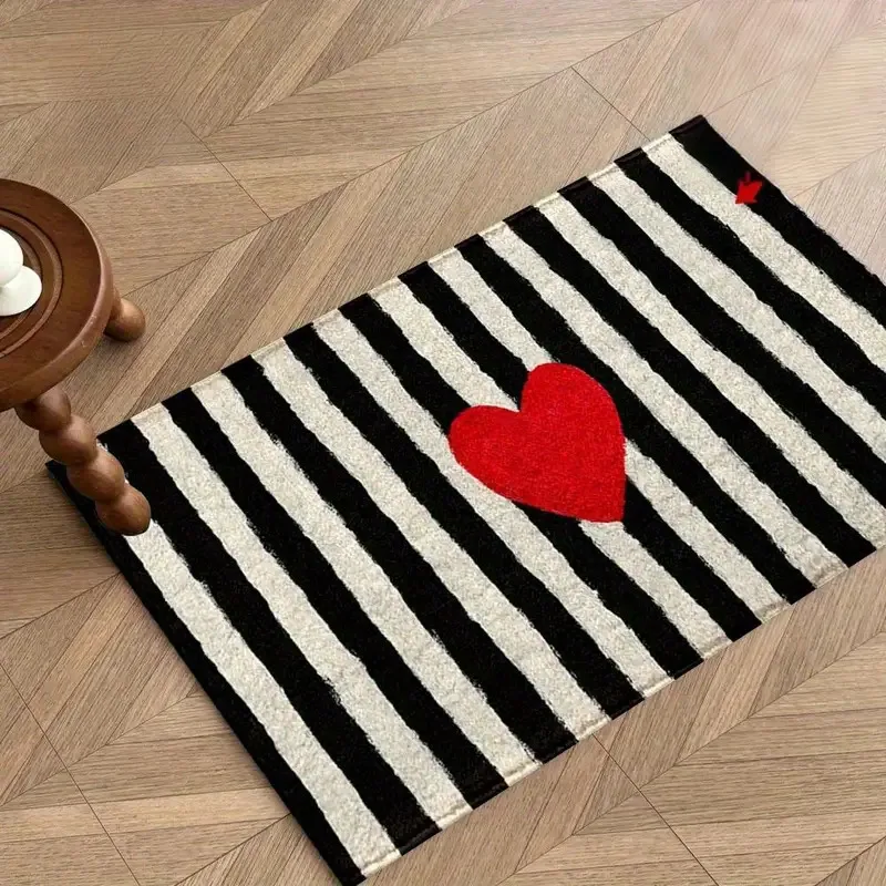 

Ковер VIKAMA с черно-белым полосатым узором в виде сердечек, мягкий и удобный ковер для кухни и спальни, современный ковер для домашнего декора
