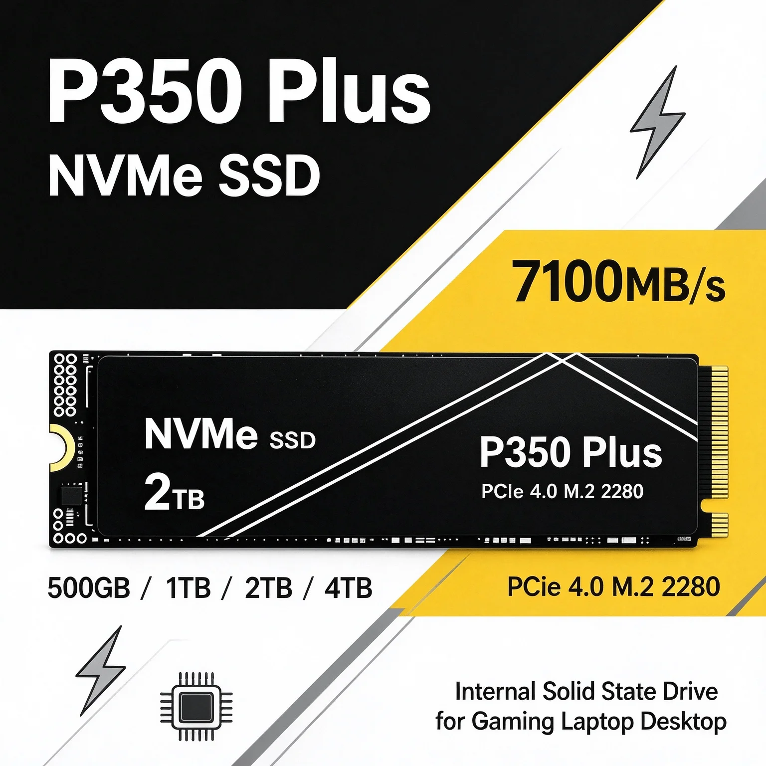 PCIe 4.0 with 2X Speed Boost Shift Up to Gen4 P350 Plus NVMe SSD 7100MB/s M.2 2280 Internal Drive Laptop Desktop 2TB 4TB