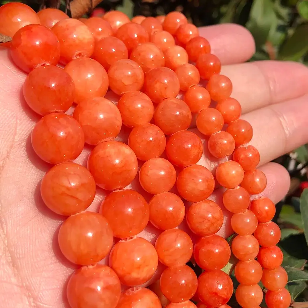 Cuentas de piedra de Calcedonia de Jades naranjas naturales, cuentas redondas sueltas para la fabricación de joyas, hebra de 15 \