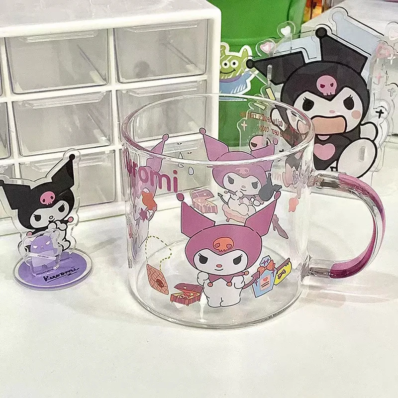 1pcs Sanrio Kawaii Pochacco Cup Kuromi My Melody Cinnamoroll Student Breakfast Milk Juice Coffee Glass Water Cup Handle Cup Gift