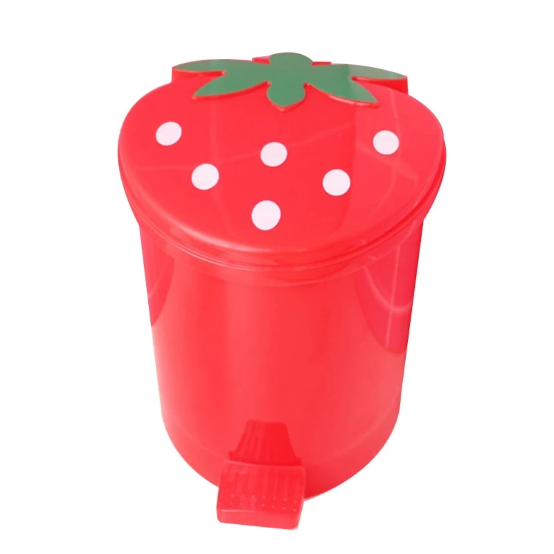 Mini Strawberry Trash Can with Lid Plastic Garbage Bin Waste Paper for Home Office Desk Room Desktop Bucket