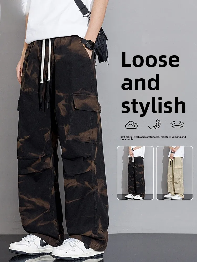 

New 2026 American Sle Camouflage Work Pants Loose Wide Leg Trousers for Men Spring Faionable Long Trousers Casual Wear