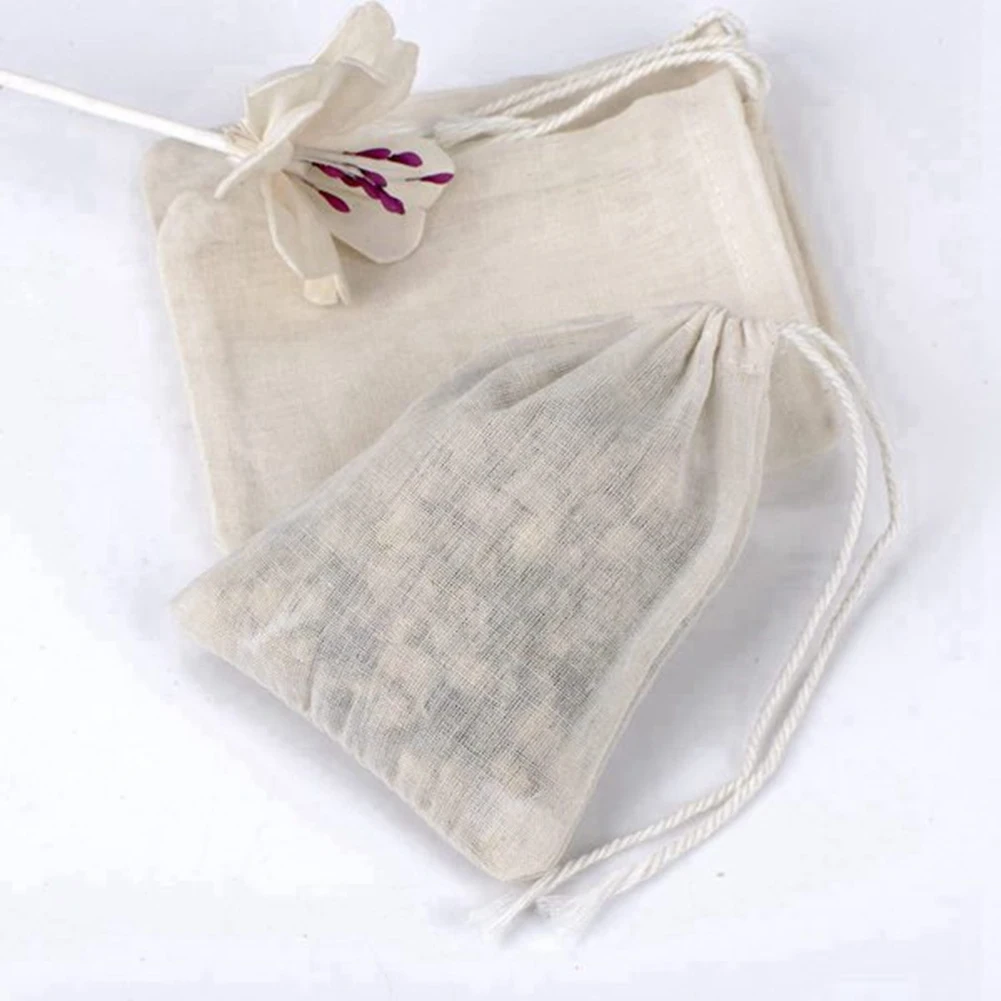 50 Pieces Drawstring Cotton Bags Muslin Bags,Tea Brew Bags (4 x 3 Inches)