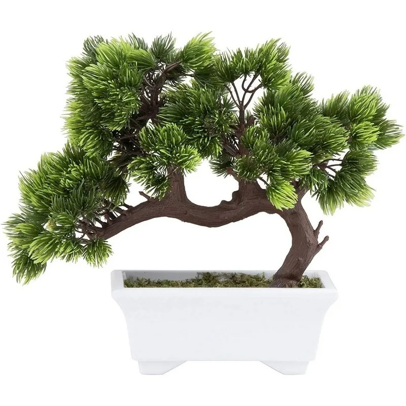 Artificial Fake Bonsai Tree for Office Desk, Potted Japanese Pine for Bookshelf Decoration, Home Decor (10 x 9 in)