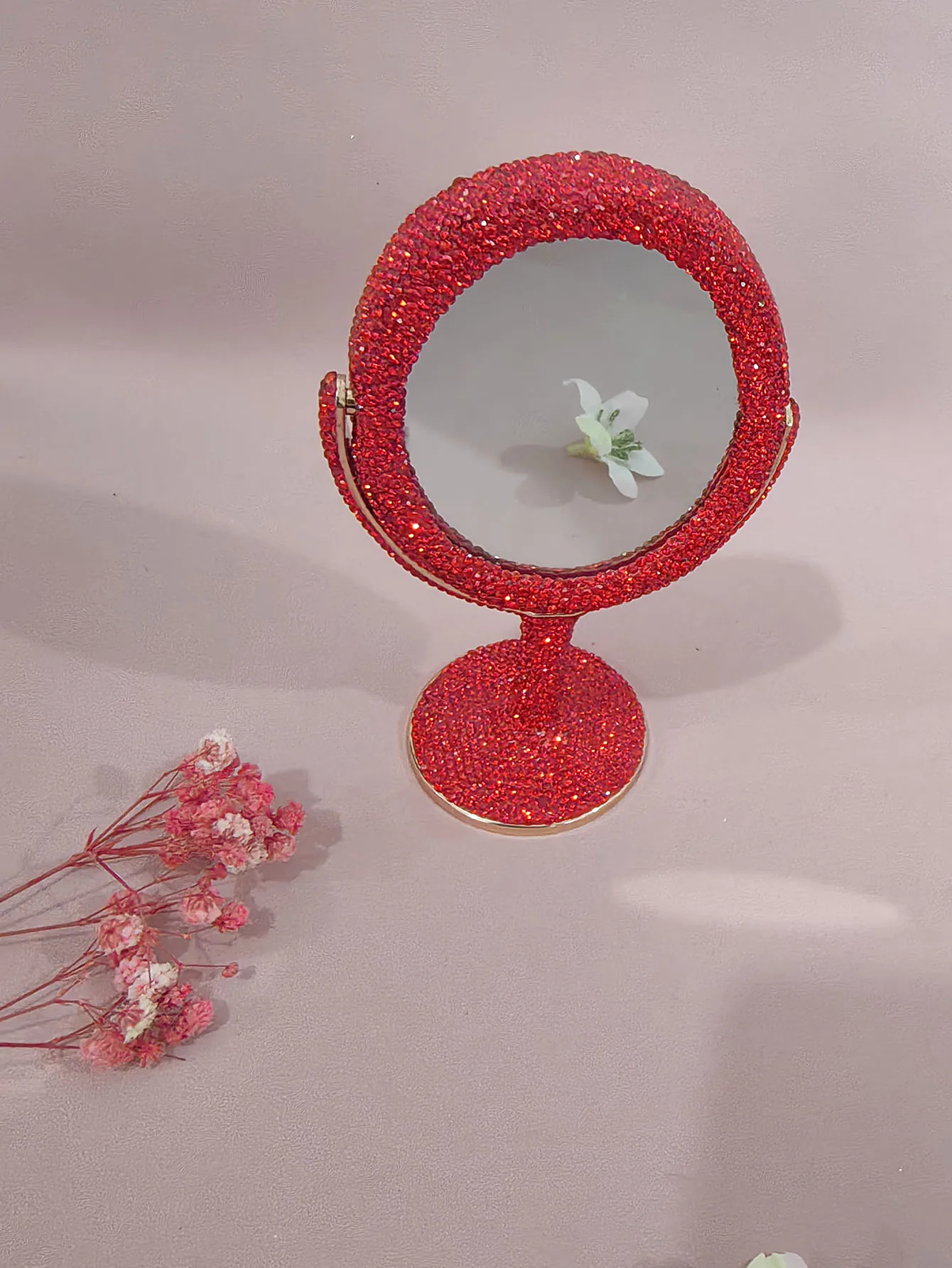 Diamond-encrusted Oval Cosmetic Mirror, Retro Metal Cosmetic Mirror, Beauty Tool, Magnifying, Multifunctional Gift