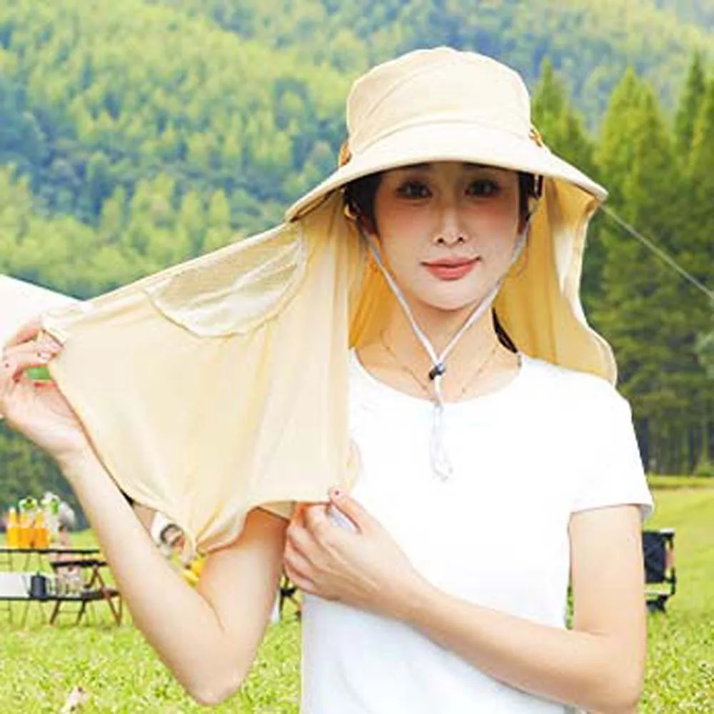 Mesh Mouth Cover Sunshade Shawl Cap Detachable Solid Color Neck Protection Hat Breathable Wide-Brimmed Picking Tea Hat Travel