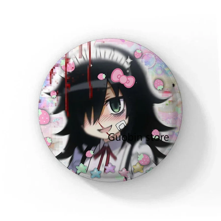 58mm niedlichen Anime Watamote Tomoko Kuroki Hinterzimmer Knopf Pin Abzeichen Anime Dakimakura Brosche Tasche Zubehör Dekor Freunde Geschenke