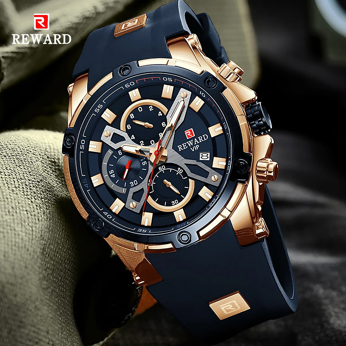 REWARD Luxury Sport Men Quartz Watch Man Wristwatch Chronograph Silicone Strap Waterproof Luminous Hands Date Men's Watches