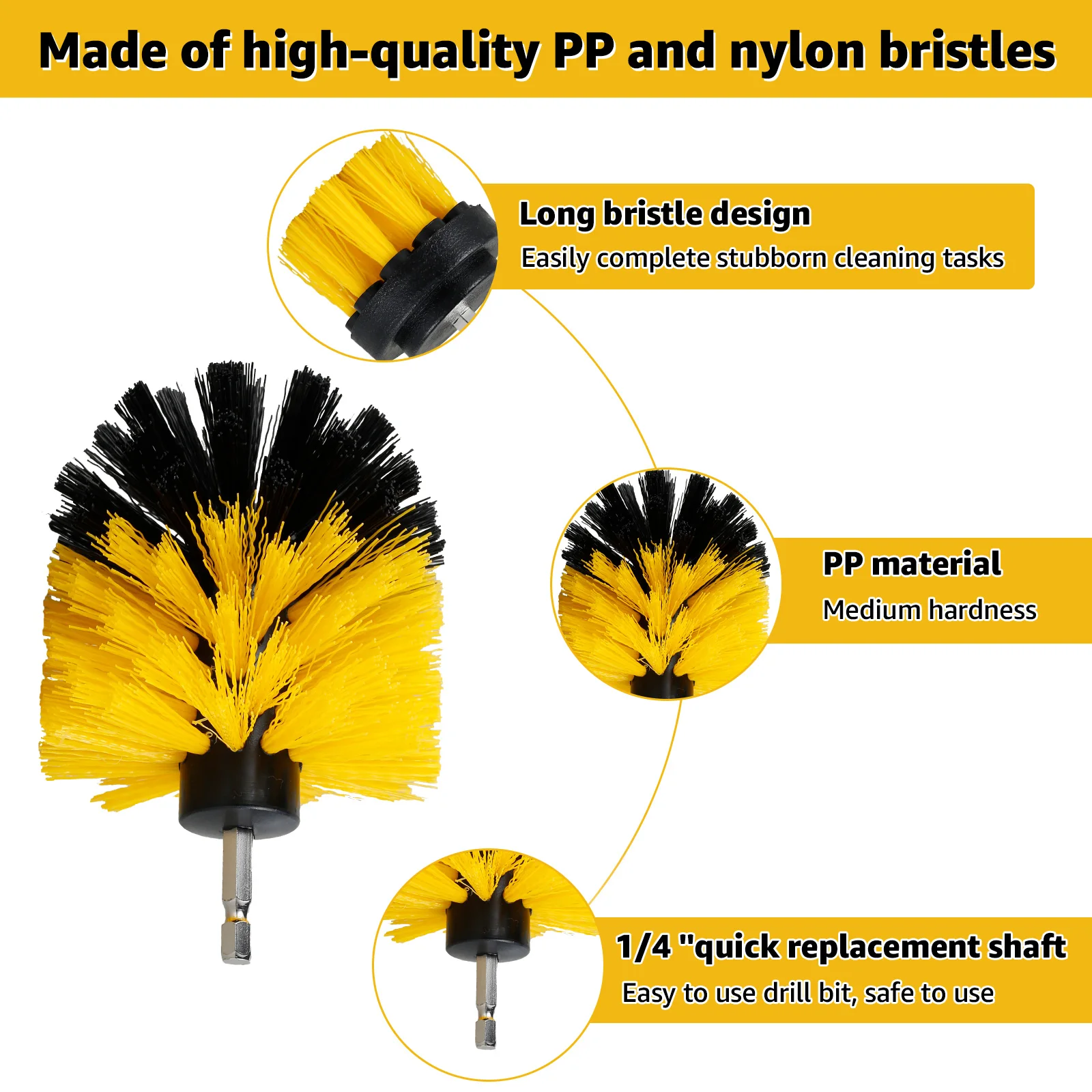 6Pcs Drill Brush Attachment Set Multipurpose Nylo Electric Cleaning Scrub Brush Kit with Extend Connecting Rob for Bathroom Tub