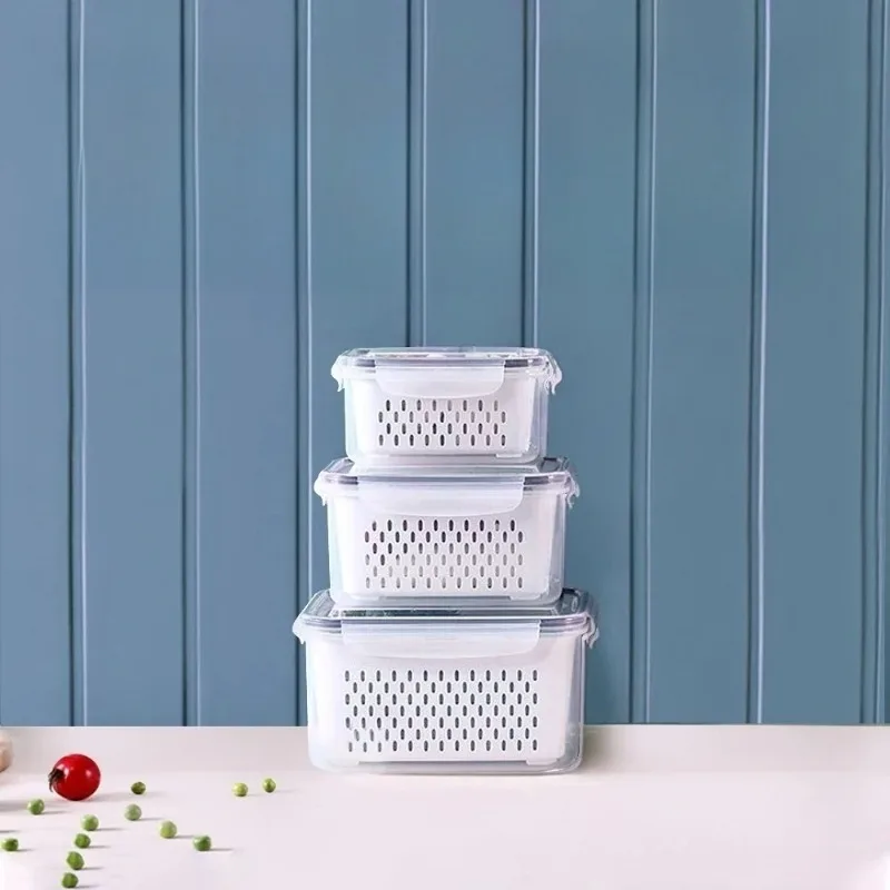 Refrigerator Storage Box FreshVegetable Fruit Boxes Drain Basket Storage Containers Pantry Kitchen Organizer Fridge Organizer