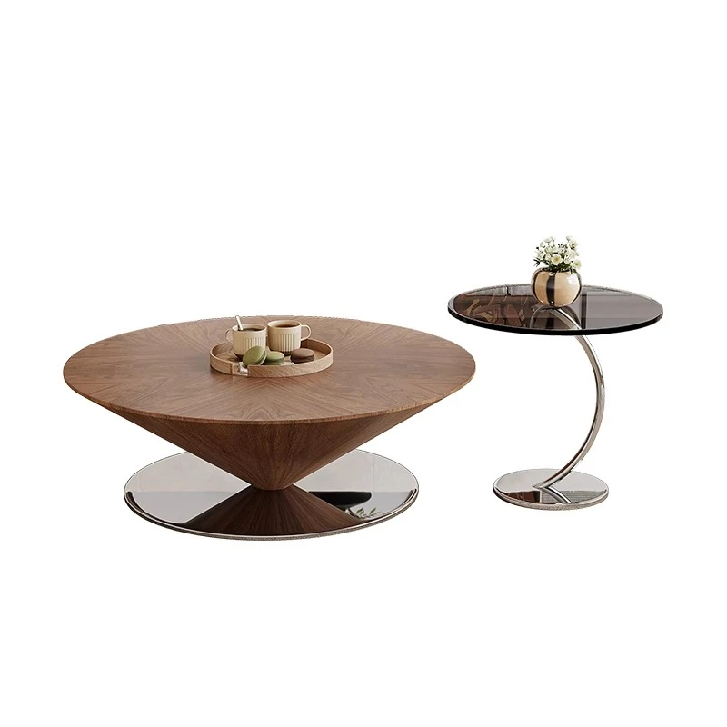 Modern simple suspended flying saucer solid wood coffee table living room marble edge table combination