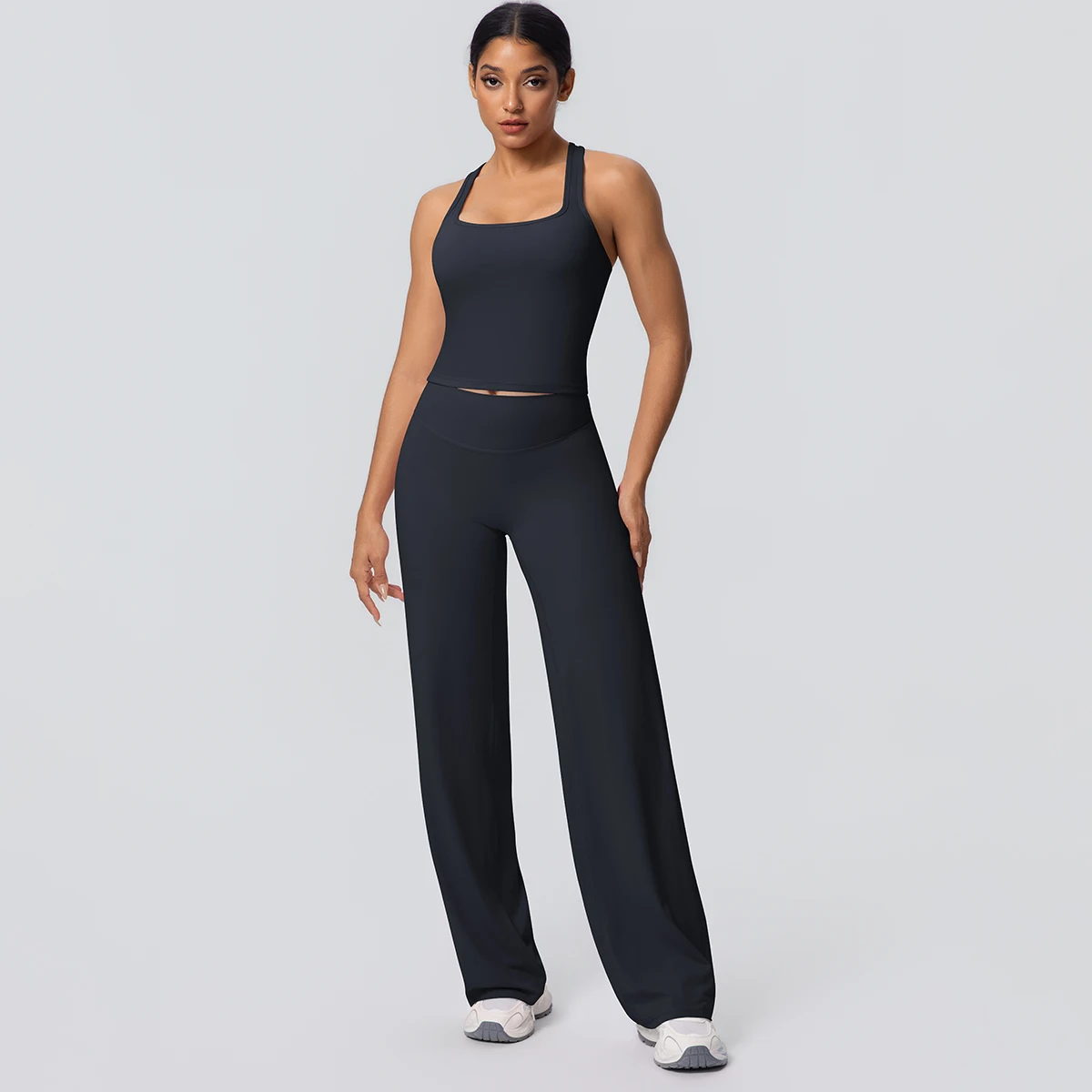 Frauen Sport Yoga Set Gym Schnell Trocknend Pfirsich Butt Yoga Hosen Einfarbig Schlank Schöne Zurück I-förmigen weste Yoga Set – Detail 15