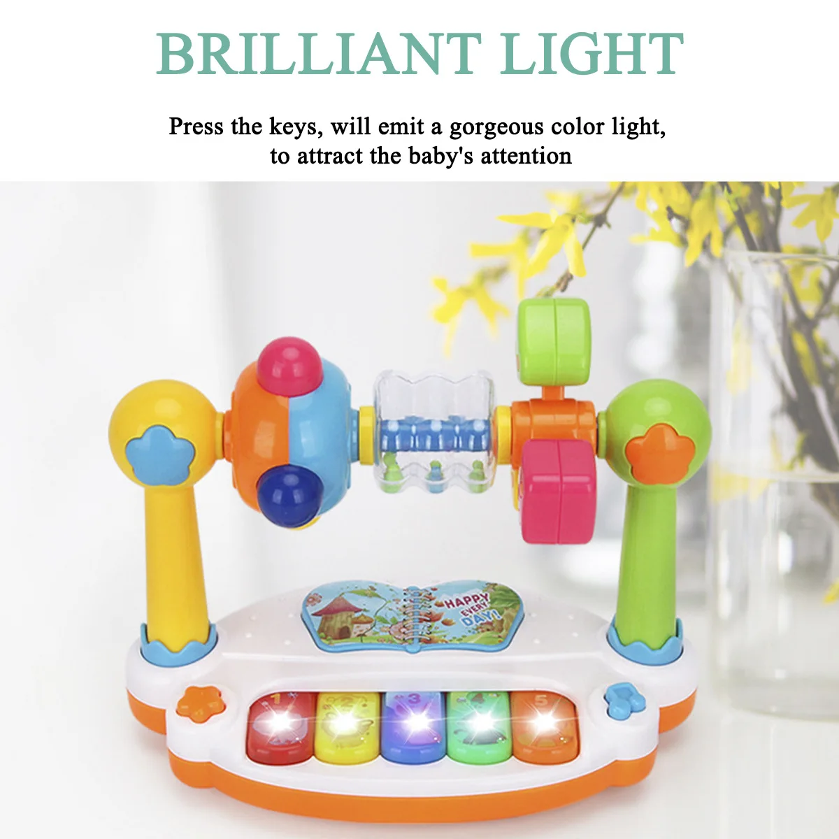 Baby Piano Toys Kids Rotating Music Keyboard Light Sound Musical Toy for Toddlers Early Educational Music Toy Gift Random Color