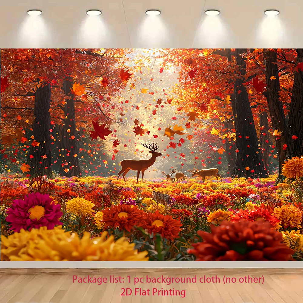 Autumn Deer Forest Wall Mural 2D Flat Printing Nature Landscape Decor Fall Scene Wildlife Art Home Interior Design Living Room