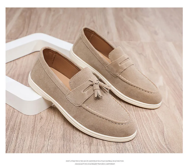 Herren Flache Slipper aus Mattiertem Wildleder 2025 Komfortable Rutschfeste Modische Loafer Leichte Trendige Outdoor Freizeitschuhe – Detail 13