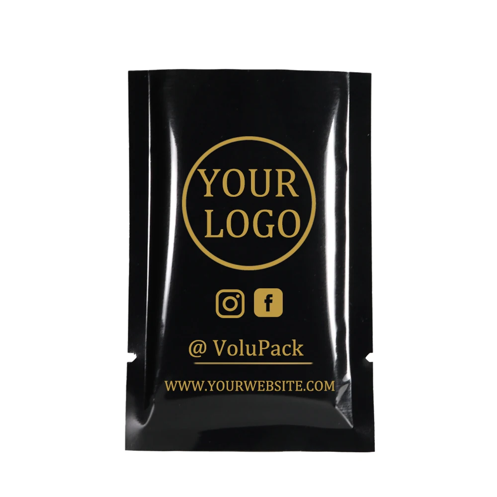 Promotional Logo Black Aluminum Foil Pouch Shampoo Lotion Sample Sachet Custom Printed Mylar Bags