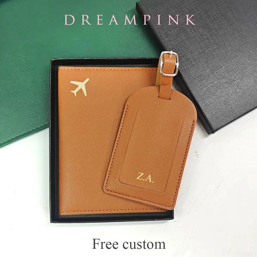 Gold Plane Custom Name Luggage Tag Passport Holder Gift Set Personalize Wedding New Year Present Custom Travel Accessories Box