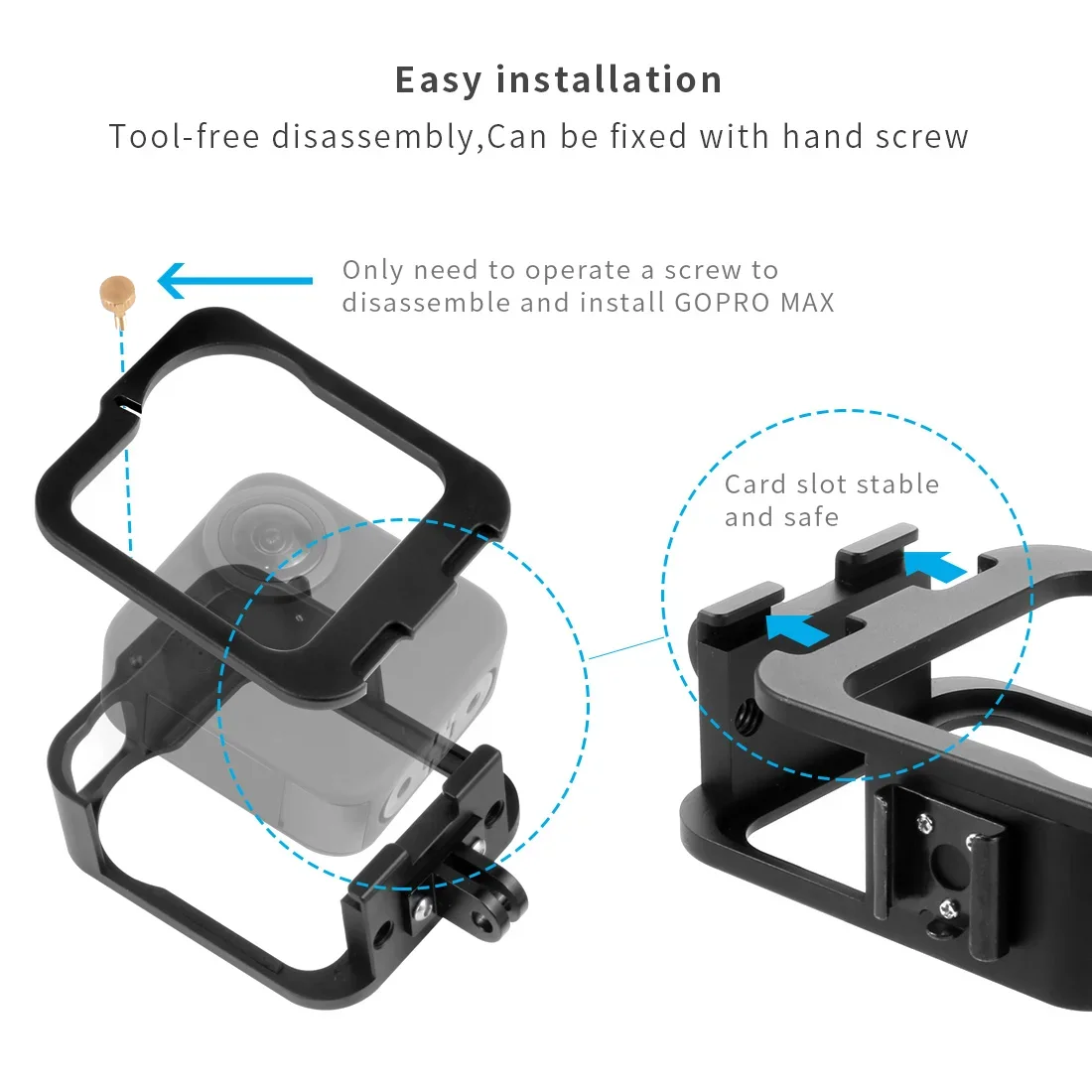 Custodia protettiva telaio gabbia 1/4 supporto per GoPro Max 360 fotocamera panoramica aggiornamento microfono esterno guscio in alluminio CNC