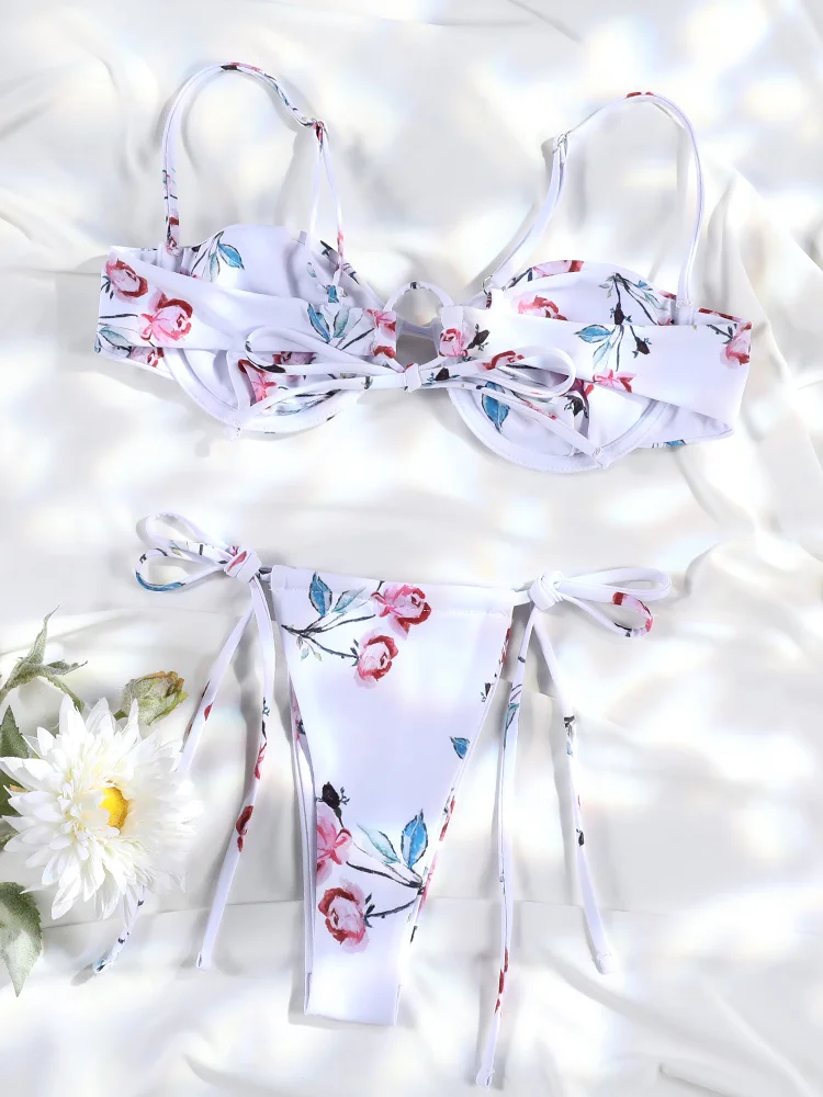 包帯ビキニセットプリント水着女性ビキニセクシーな水着ツーピースビキニローウエストビキニ 2026 夏ビーチウェア