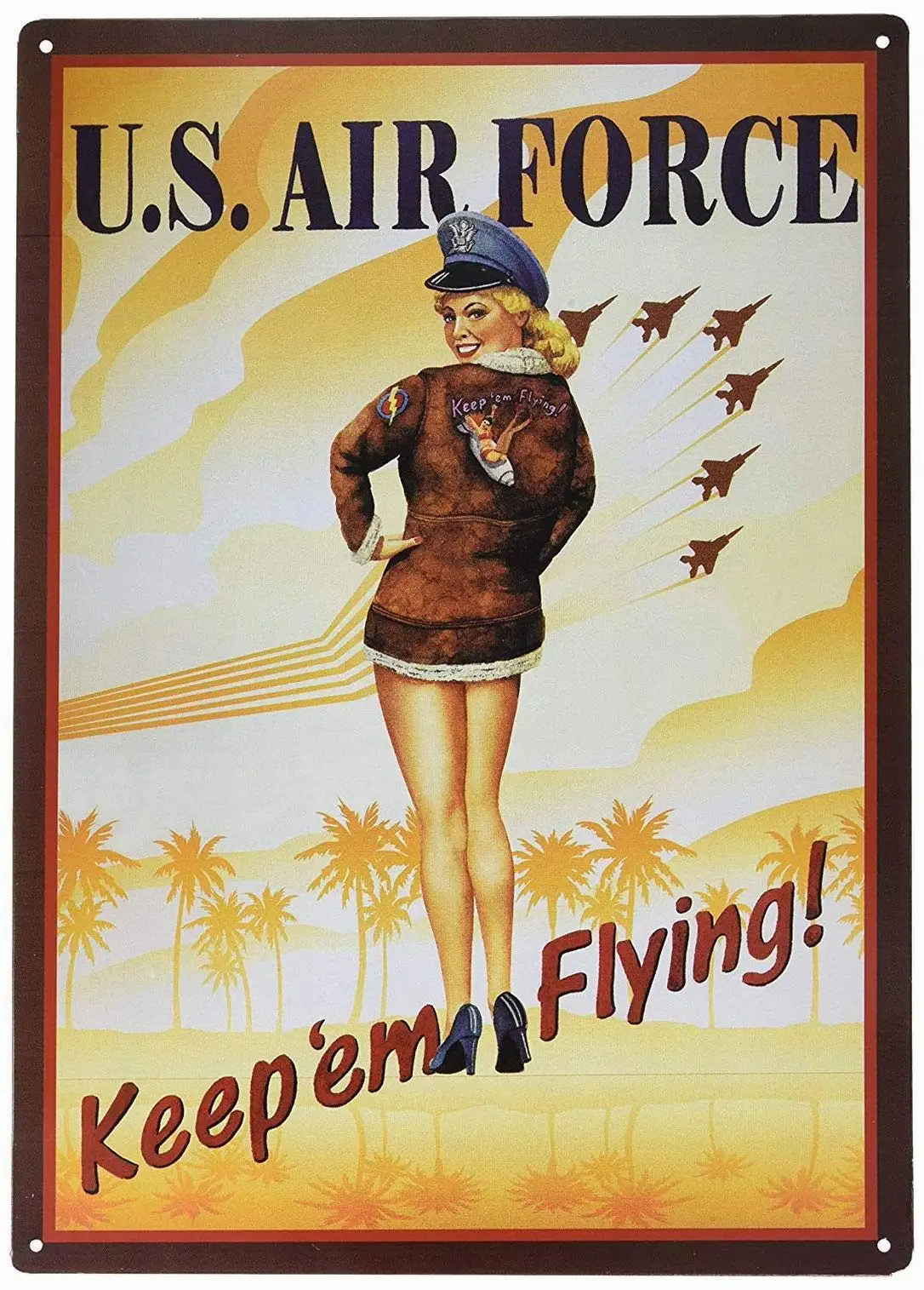 Retro Vintage Tin Metal Sign 8X12 Air Force Keep Em Flying Sexy Girl Wall Decor