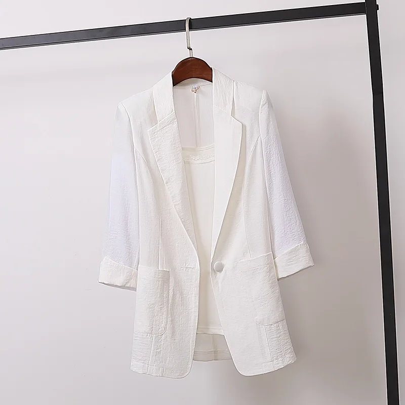 Short Suit Jacket for Women's Fashionable Solid Color Casual 2024 Summer New Quarter Sleeved Thiun Protection Clothing for Women