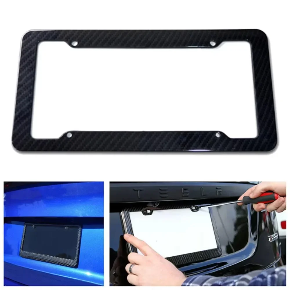 Universal 30*15CM 1/2pcs License Plate Frame Carbon Pattern Plastic License Plate Frame Bracket with Standard Screw Kits