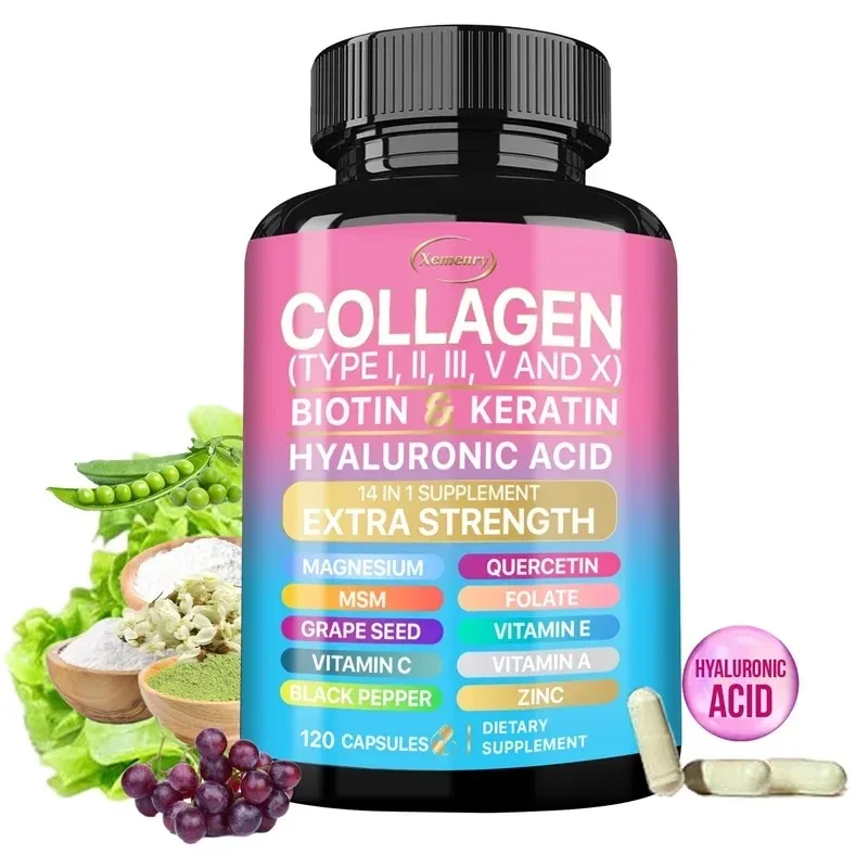 

Коллагеновые капсулы (Типы I, II, III, V и X) — добавки для ухода за кожей, антиоксидантов, антиоксидантов, отбеливания, кожи, ногтей и волосами