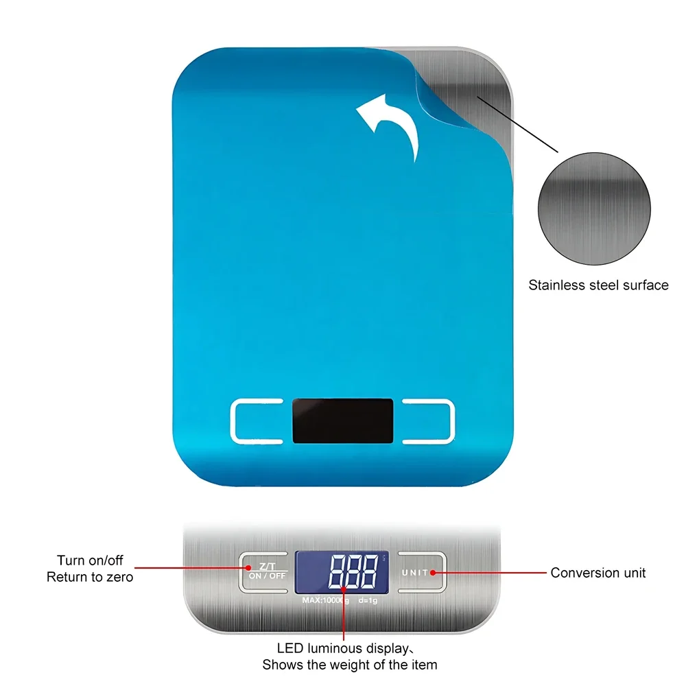 5KG/10KG/0.1g Kitchen Scales Stainless Steel Weighing for Food Diet Postal Balance Measuring LCD Precision Electronic Scales