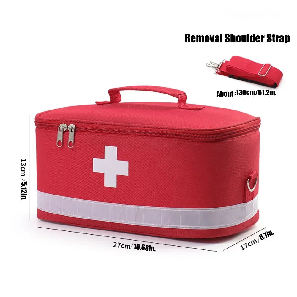 Portable Home Car First Aid Kit Bag Red Pouch with Reflective Strip Emergency Medical Travel Camping Hiking Outdoor Storage Bag