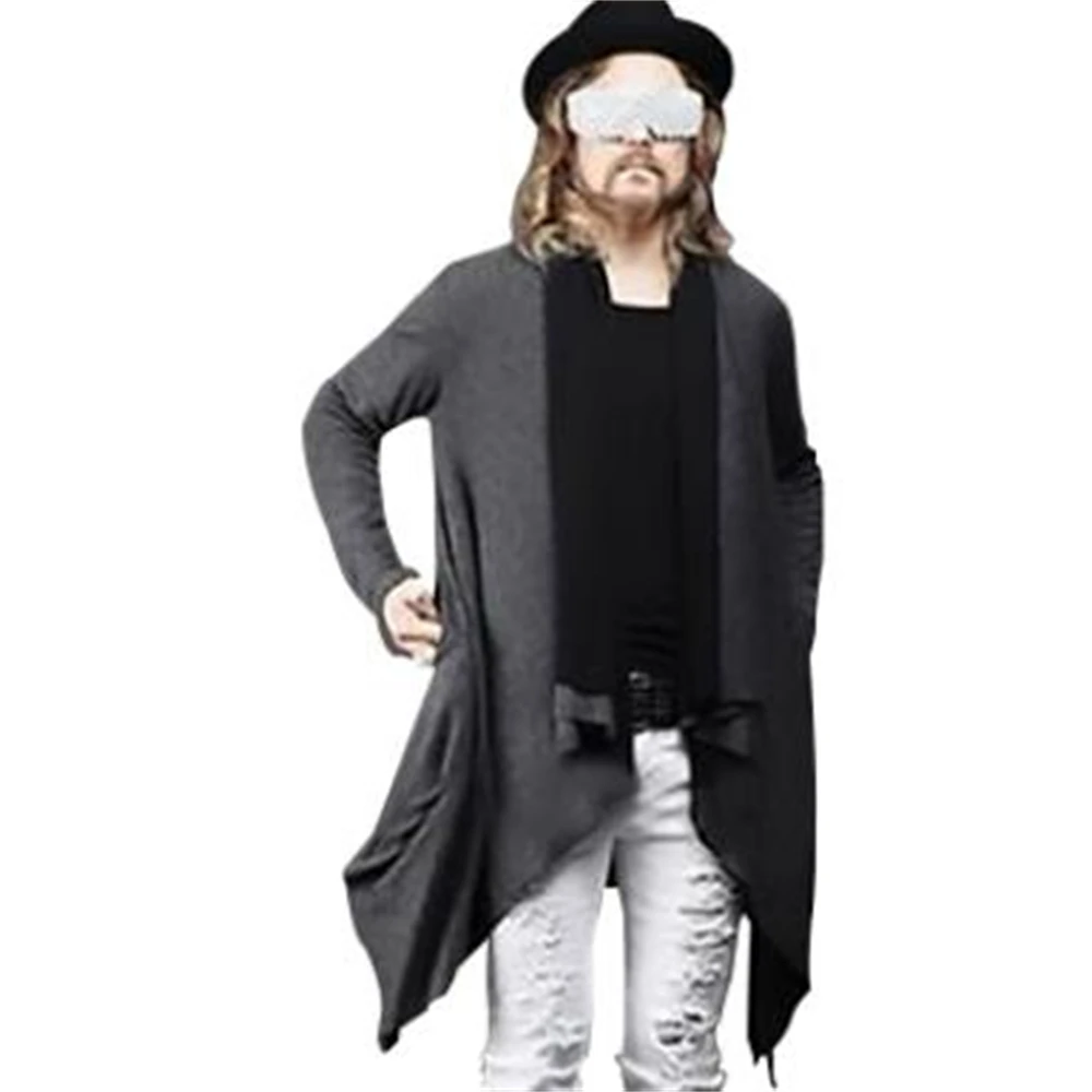 Men Irregular Cloak Coats Loose Lapel Streetwear Trench Ponchos Jacket Cloak Sweatshirt Personality Two Wear Unique Long Hoodies